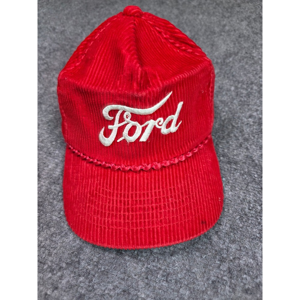 Vintage Ford Corduroy Trucker Hat Mens OSFA Red Snapback Rope Cap Young An
